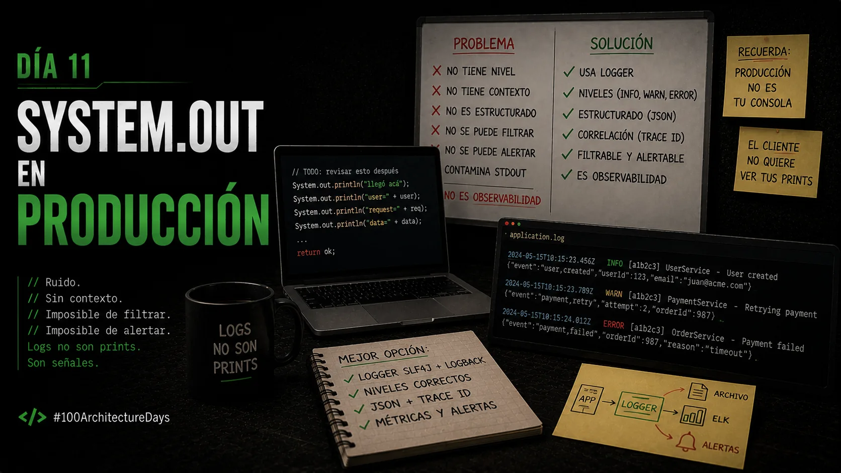 Día 11: System.out.println en producción — la confesión que nadie hace